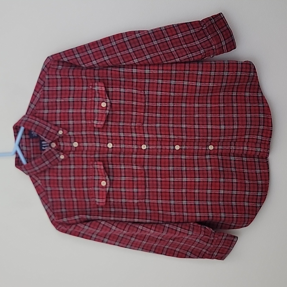 GAP Red, Black & White Plaid Cotton Flannel Button Down Shirt Boys M